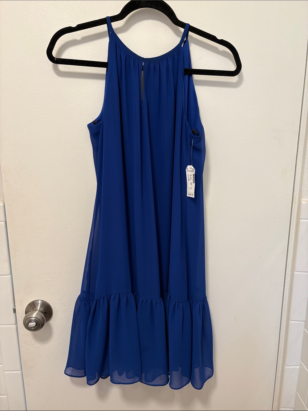 Dressbarn Roz &Ali Blue Sleeveless Ruffled Hem Dress